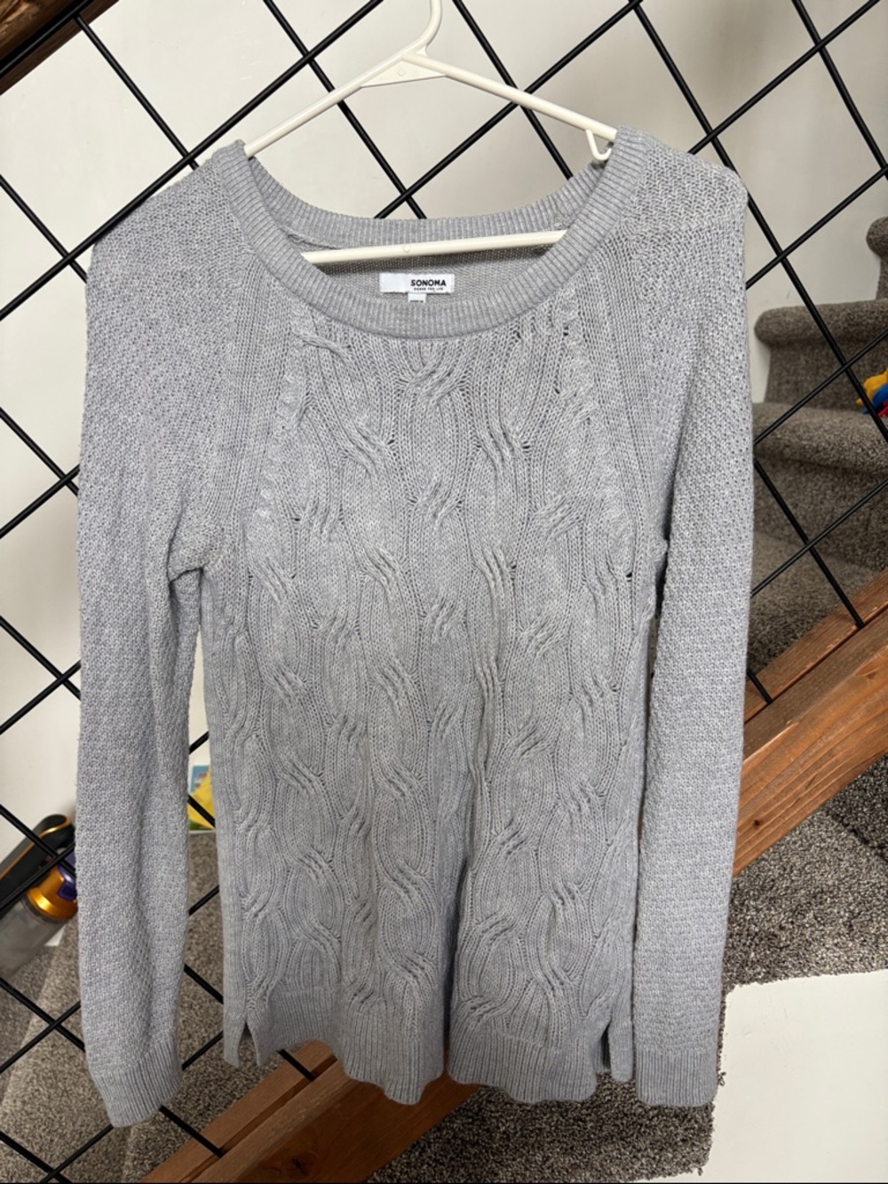 Sonoma Gray Cable Knit Crewneck Sweater